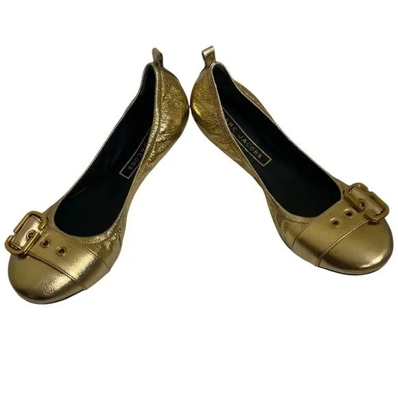 Marc Jacobs NWB Gold Metallic Scrunch Ballerina Flats size 8.5