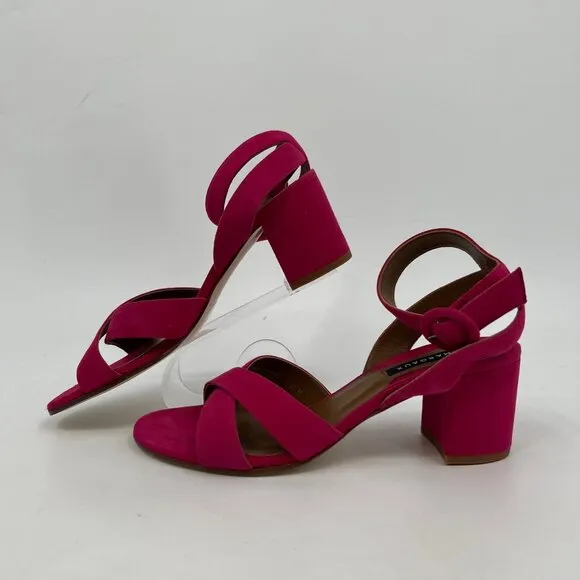 Margaux Pink Suede Ankle Strap Block Heel Sandals | Size 38.5EU