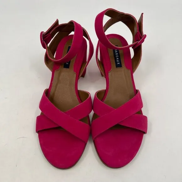 Margaux Pink Suede Ankle Strap Block Heel Sandals | Size 38.5EU