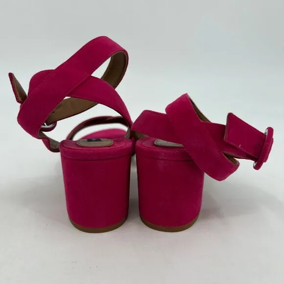 Margaux Pink Suede Ankle Strap Block Heel Sandals | Size 38.5EU