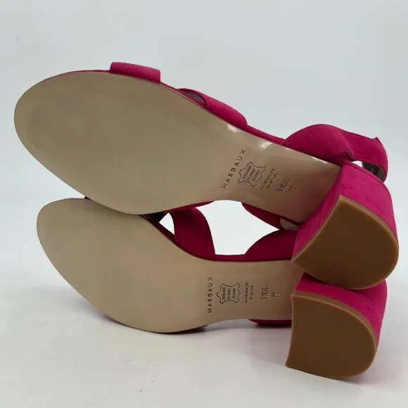 Margaux Pink Suede Ankle Strap Block Heel Sandals | Size 38.5EU