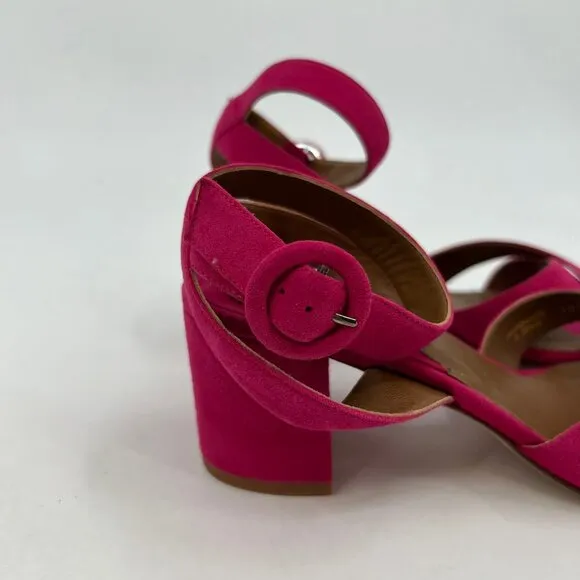 Margaux Pink Suede Ankle Strap Block Heel Sandals | Size 38.5EU