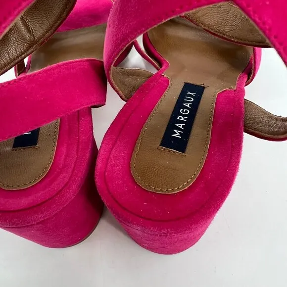 Margaux Pink Suede Ankle Strap Block Heel Sandals | Size 38.5EU