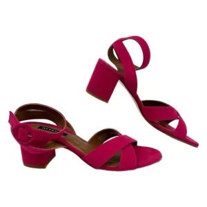 Margaux Pink Suede Ankle Strap Block Heel Sandals | Size 38.5EU
