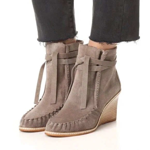 Matiko taupe suede leather tie wedge boots size 38