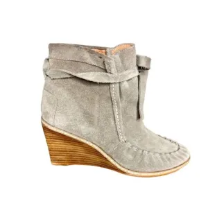Matiko taupe suede leather tie wedge boots size 38
