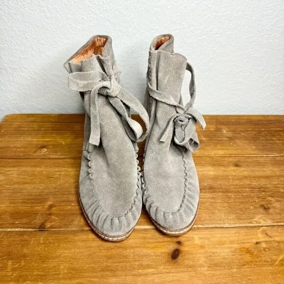 Matiko taupe suede leather tie wedge boots size 38