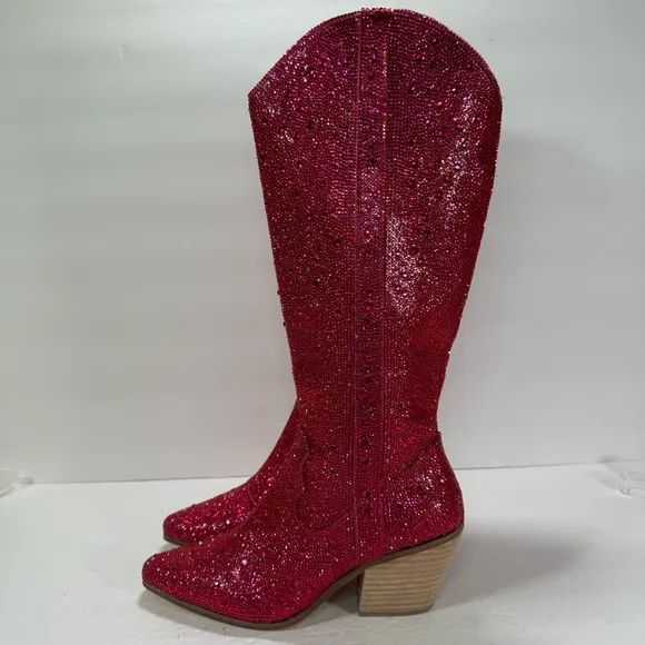 Matisse Nashville Pink Rhinestone Crystal Embellished Tall Western Boots Size 6M