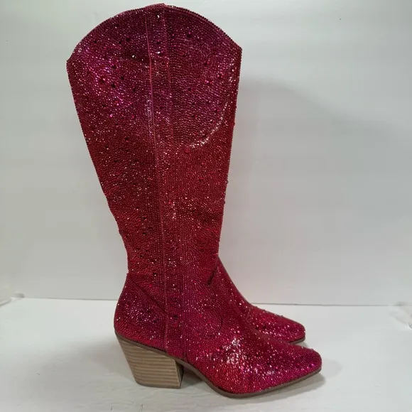 Matisse Nashville Pink Rhinestone Crystal Embellished Tall Western Boots Size 6M