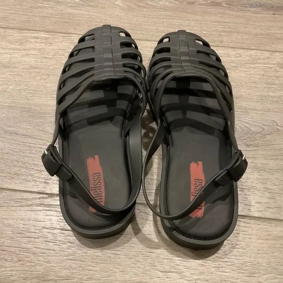 Melissa Disco Sandal Black Flat  Size 8 NWOT