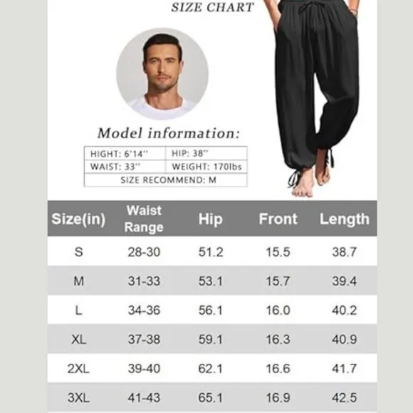 Men's Cotton Linen Pants Causal Harem Pants Elastic Waist Boho Trouser