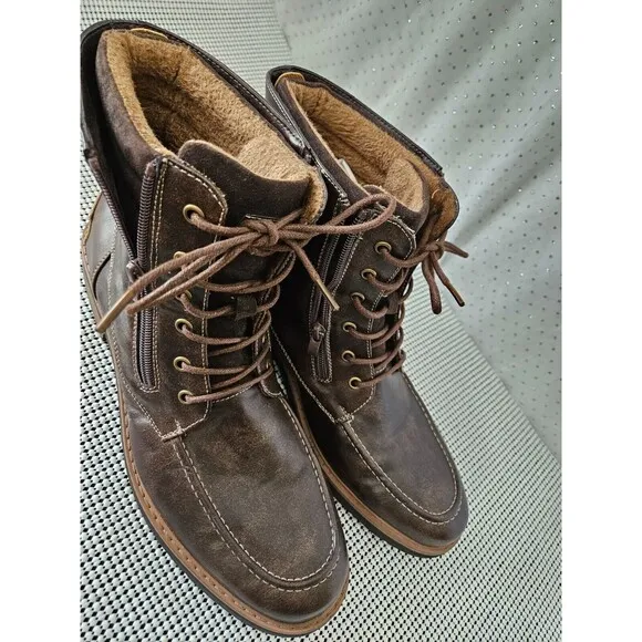 Men's FF8605-CH Brown Faux Leather Fleece Lace Up Ankle Boots Size 12