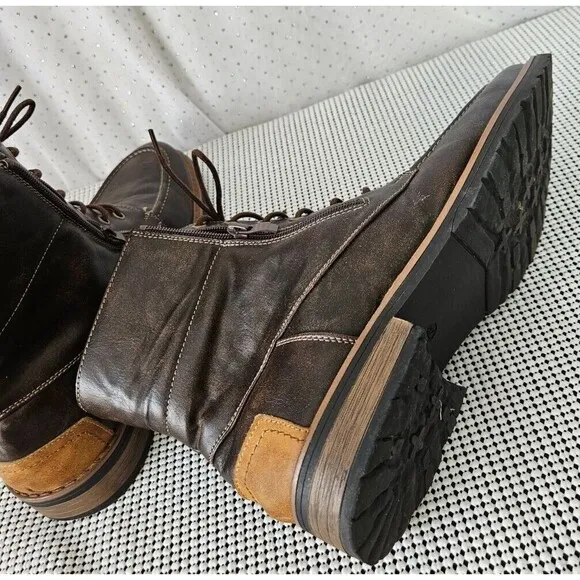 Men's FF8605-CH Brown Faux Leather Fleece Lace Up Ankle Boots Size 12