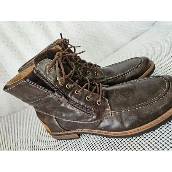 Men's FF8605-CH Brown Faux Leather Fleece Lace Up Ankle Boots Size 12