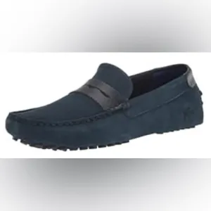 Men's Lacoste Concours Navy Blue Suede Craft Leather Tonal Driving Loafers
