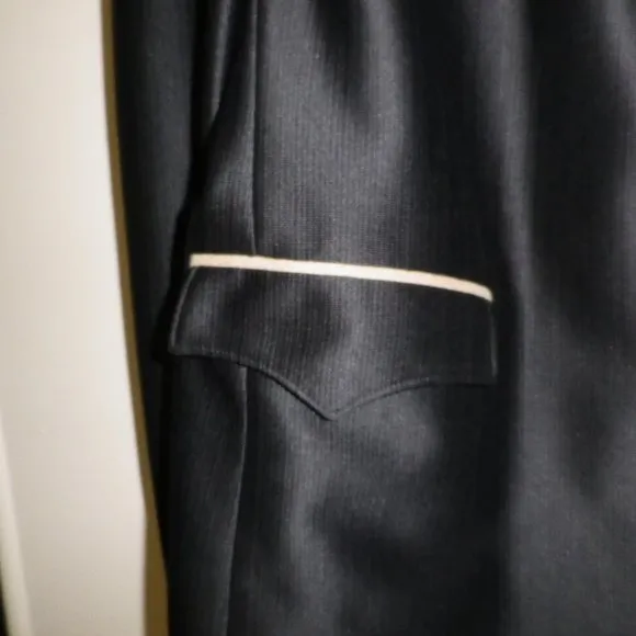 Mens Western Shiny Black With Embroidered Tan Suede Look Yokes &amp; Matching Slacks
