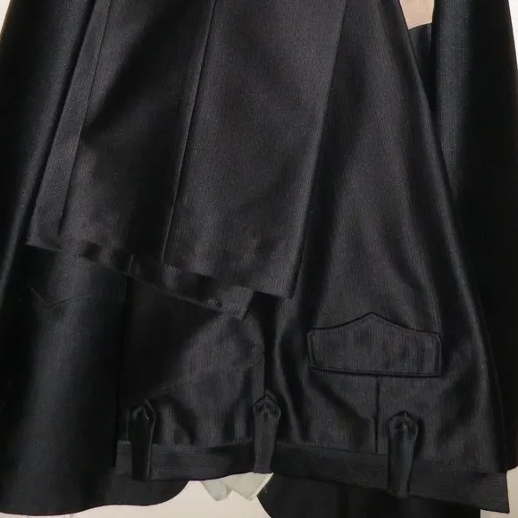 Mens Western Shiny Black With Embroidered Tan Suede Look Yokes &amp; Matching Slacks