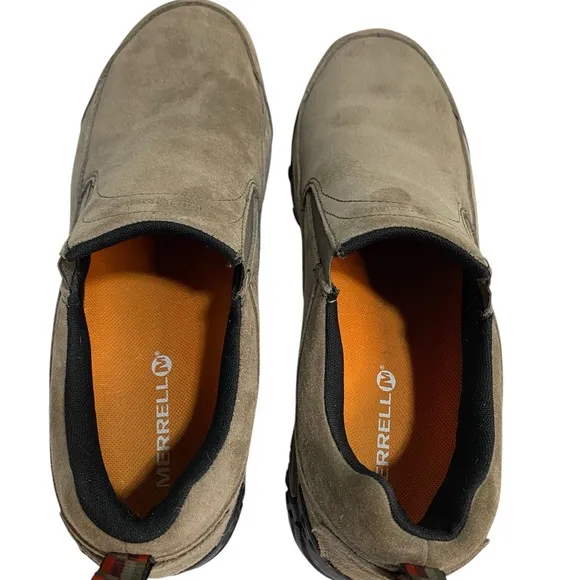 Merrell Brown Loafers Slip-Ons Suede Finish Size 12 Comfortable Shoes Neutral