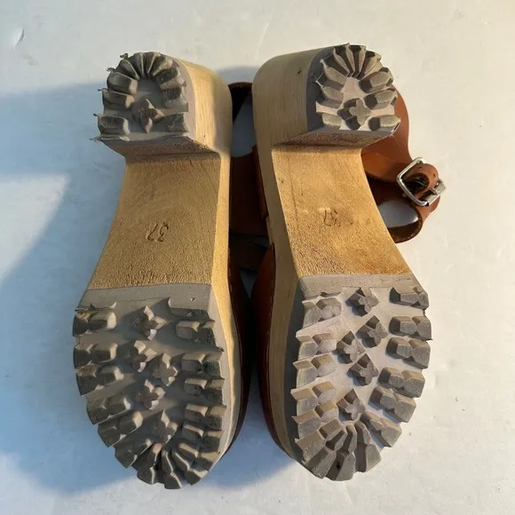 MIA Swedish Clogs Abba Sandals Size 37 US 6.5-7 Luggage Brown Summer Festival