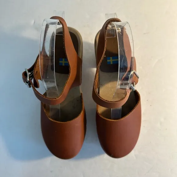 MIA Swedish Clogs Abba Sandals Size 37 US 6.5-7 Luggage Brown Summer Festival