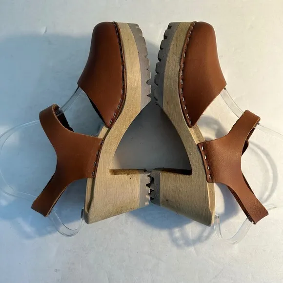 MIA Swedish Clogs Abba Sandals Size 37 US 6.5-7 Luggage Brown Summer Festival