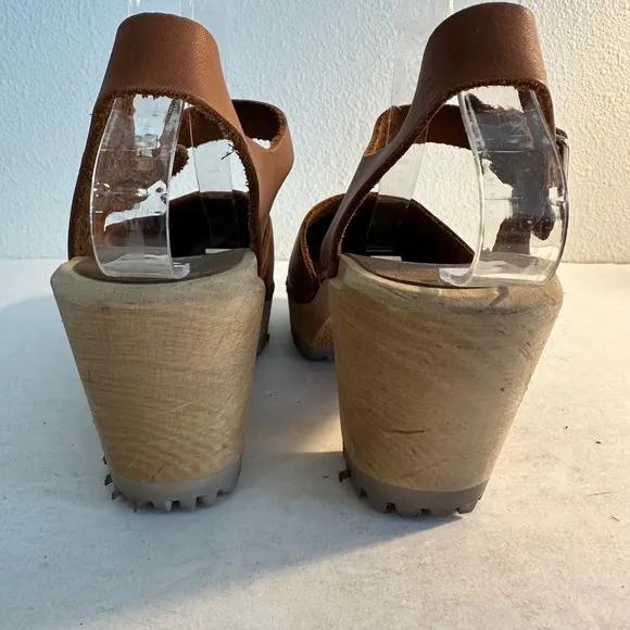 MIA Swedish Clogs Abba Sandals Size 37 US 6.5-7 Luggage Brown Summer Festival
