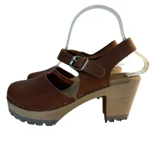 MIA Swedish Clogs Abba Sandals Size 37 US 6.5-7 Luggage Brown Summer Festival