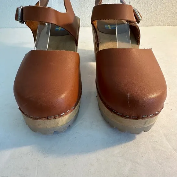 MIA Swedish Clogs Abba Sandals Size 37 US 6.5-7 Luggage Brown Summer Festival