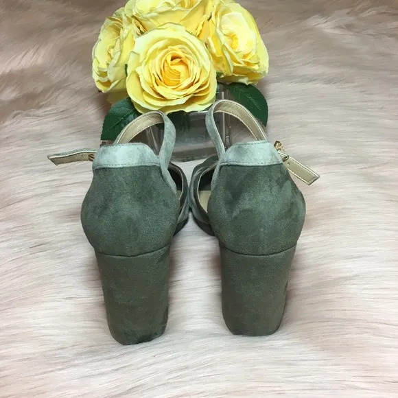 MICHAEL KORE ANNALIESE PEEP TOE, BLOCK HEEL, SUEDE, SANDALS, OLIVE GREEN…
