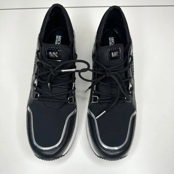 Michael Kors Black Scout Trainer Scuba Leather Wedge Sneaker Star Design 9