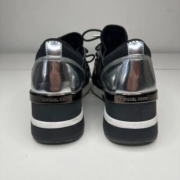 Michael Kors Black Scout Trainer Scuba Leather Wedge Sneaker Star Design 9