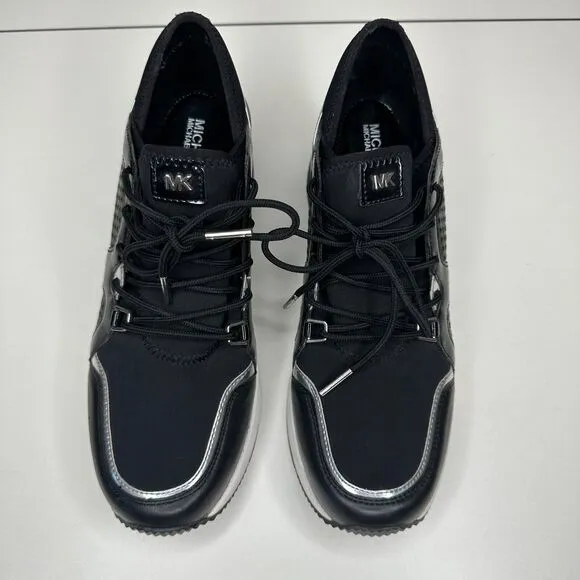 Michael Kors Black Scout Trainer Scuba Leather Wedge Sneaker Star Design 9