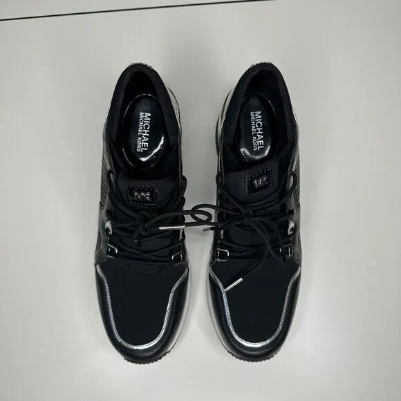 Michael Kors Black Scout Trainer Scuba Leather Wedge Sneaker Star Design 9