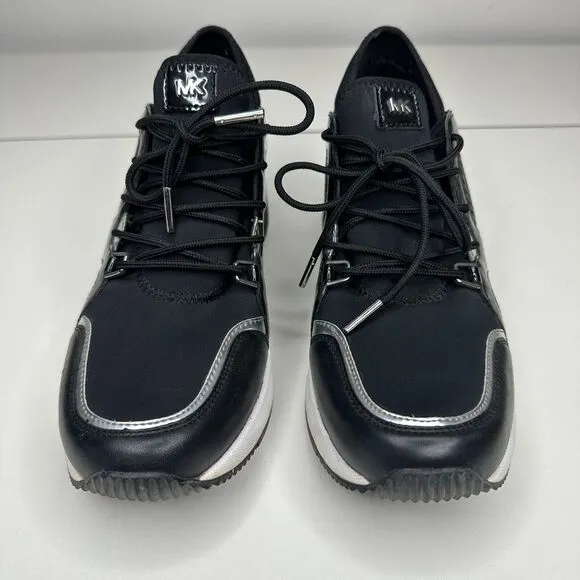 Michael Kors Black Scout Trainer Scuba Leather Wedge Sneaker Star Design 9
