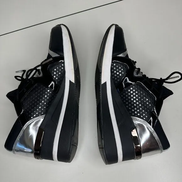 Michael Kors Black Scout Trainer Scuba Leather Wedge Sneaker Star Design 9