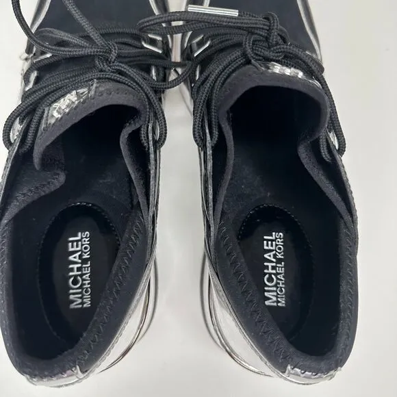 Michael Kors Black Scout Trainer Scuba Leather Wedge Sneaker Star Design 9