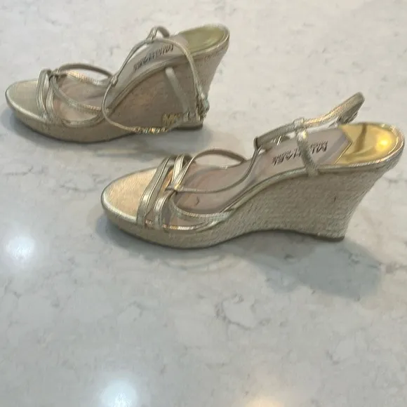 Michael Kors Kami T-Strap Gold Wedge Espadrille Sandals W/Box Sz 7- EUC