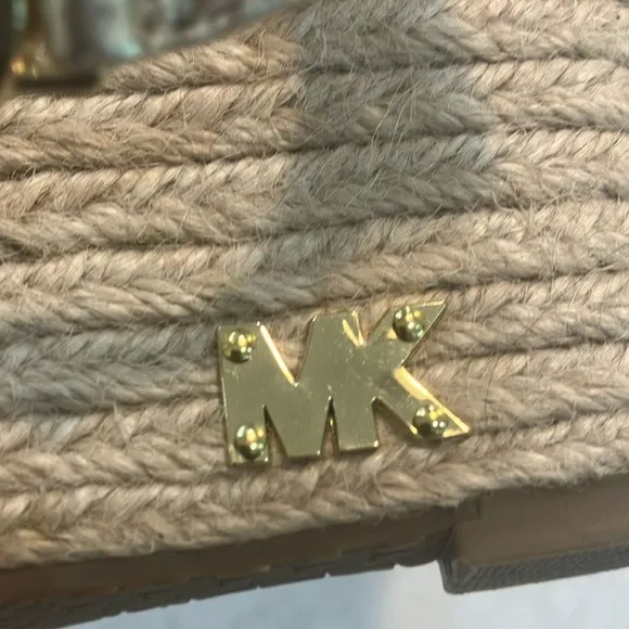 Michael Kors Kami T-Strap Gold Wedge Espadrille Sandals W/Box Sz 7- EUC
