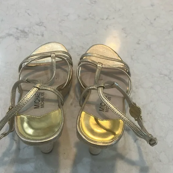 Michael Kors Kami T-Strap Gold Wedge Espadrille Sandals W/Box Sz 7- EUC