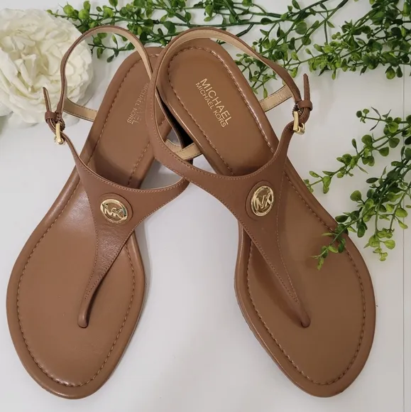 Michael Kors leather T-strap wedge heel sandals women's size 9.5