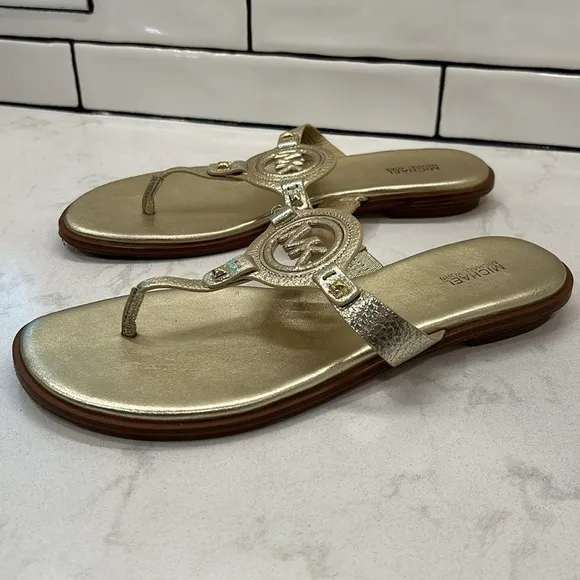 Michael Kors Metallic Gold Melodie Thong Sandal Size 10
