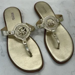 Michael Kors Metallic Gold Melodie Thong Sandal Size 10