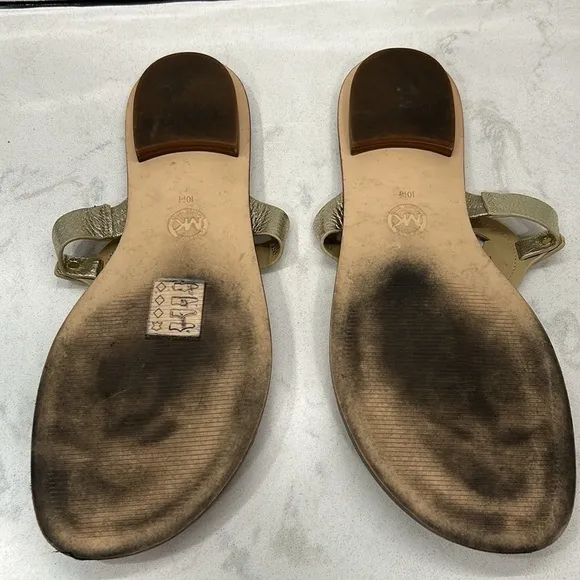 Michael Kors Metallic Gold Melodie Thong Sandal Size 10