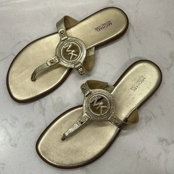 Michael Kors Metallic Gold Melodie Thong Sandal Size 10