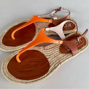 Michael Kors Stephy pvc Neon Orange Thong Leather Sandals Size 7