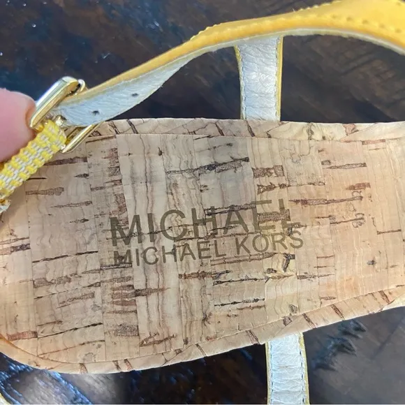 Michael Kors Thong Sandals Leather Lock Charm Yellow Women's 7.5