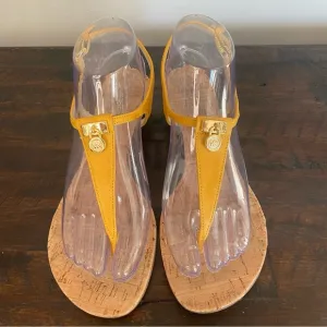 Michael Kors Thong Sandals Leather Lock Charm Yellow Women's 7.5