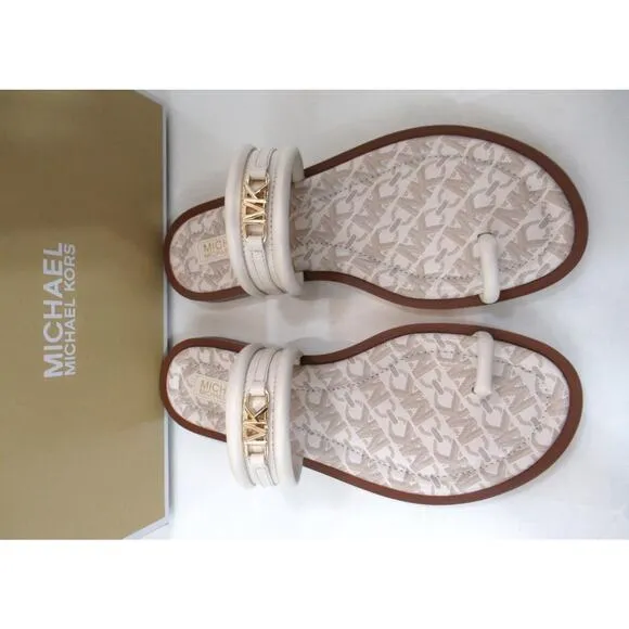 Michael Kors Veronica Flat Thong Sandals Double Strap Light Cream