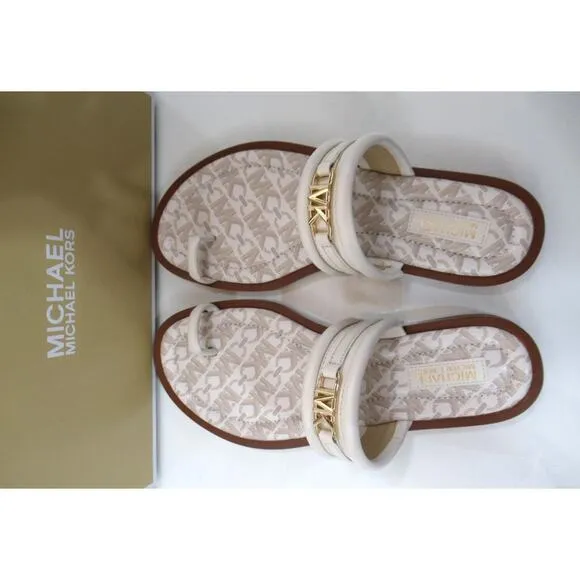 Michael Kors Veronica Flat Thong Sandals Double Strap Light Cream