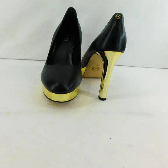 Michael Kors Womens Black and Gold Heels Chantal Platform Pump Size 8 New